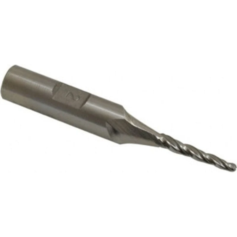 Made in USA 2 per Side 3/32 Small End Diam 3/4 LOC 3-Flute High Speed Steel Tapered Ball End Mill 3/8 Shank Diam, 2-1...